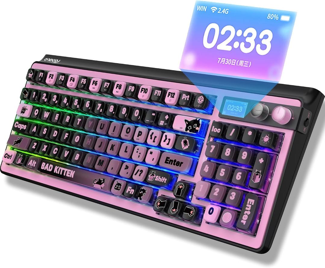 H98 Wireless Mechanical Keyboard,96-Key Hot-Swappable Wired Gaming Keyboard,Tri-Mode Bluetooth 5.0 2.4G USB-C,1.14" Color Screen,Double Knob,6000mAh,RGB,PBT Keycaps for PC Mac iPad-Black