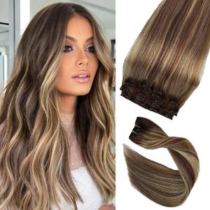 Hair Extensions 20 Inch Clip in Real Human Hair Ombre Brown to Bleach Brown With Bleach Blonde Highlighted Seamless 70g 70pcs (#8T8P613)