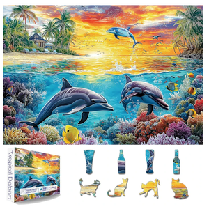 Hawaii Dolphins Ocean 500 Piece Puzzles for Adults, Difficult Jigsaw Puzzle Challenging, Art Puzzle for Gift Party Games Family Fun, 23" X 15" Dust Free