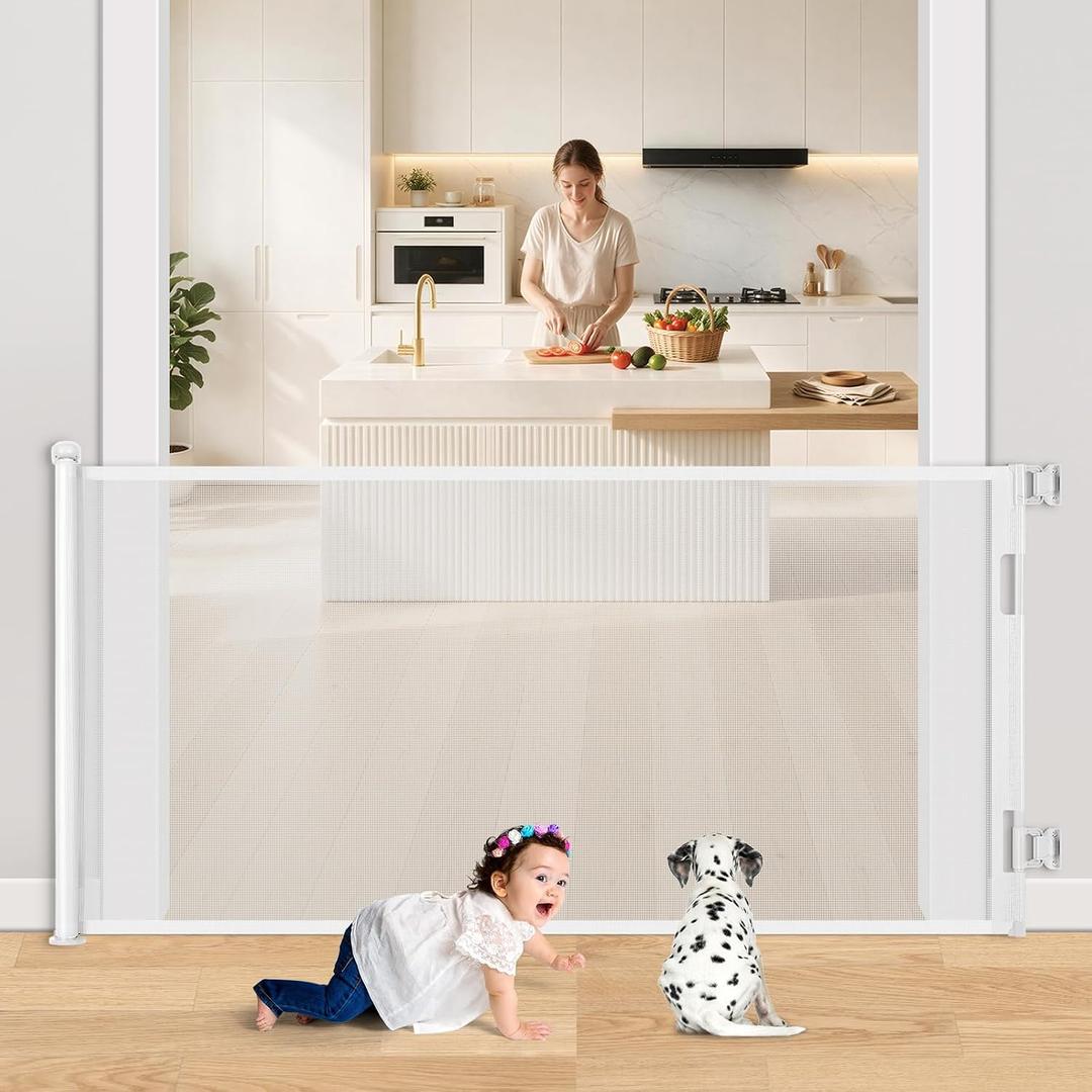 Retractable Baby Gate for Stairs & Doorways, 33" Tall Extends to 71" Wide