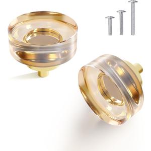 1.38 Inch Champagne Bronze Crystal Cabinet Knobs and Pulls,8 Pack Vintage Round Glass Drawer Knobs for Kitchen Cabinets, Bathroom Vanity, Bedroom Dresser, Closet & Furniture Hardware