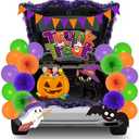Halloween Trunk or Treat Car Decorations Kit for SUV with Halloween Balloons, Banner, Tinsel Garland, Cat Ghost Pumpkin Sticker for Archway Entryway Haunted House Garage Door Decor Party Supply
