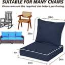 24X24-2set,Outdoor Chair Cushions, 30D High-Density Foam Patio Chair Cushions, Water-Resistant UV 2000H Color Fastness Outdoor Seat Cushions for Patio Furniture Sofa,Navy Blue + White Piping