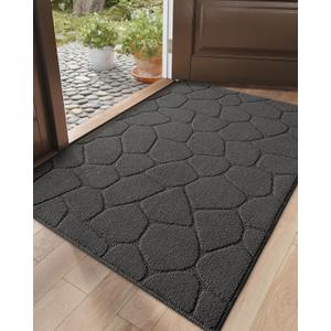 DEXI Front Door Entryway Mat Non Slip, 32x48 Washable Inside Entrance for House Floor Low Profile, Thin Entry Doormat Absorbent Dirt Trapper, Pebble Grey