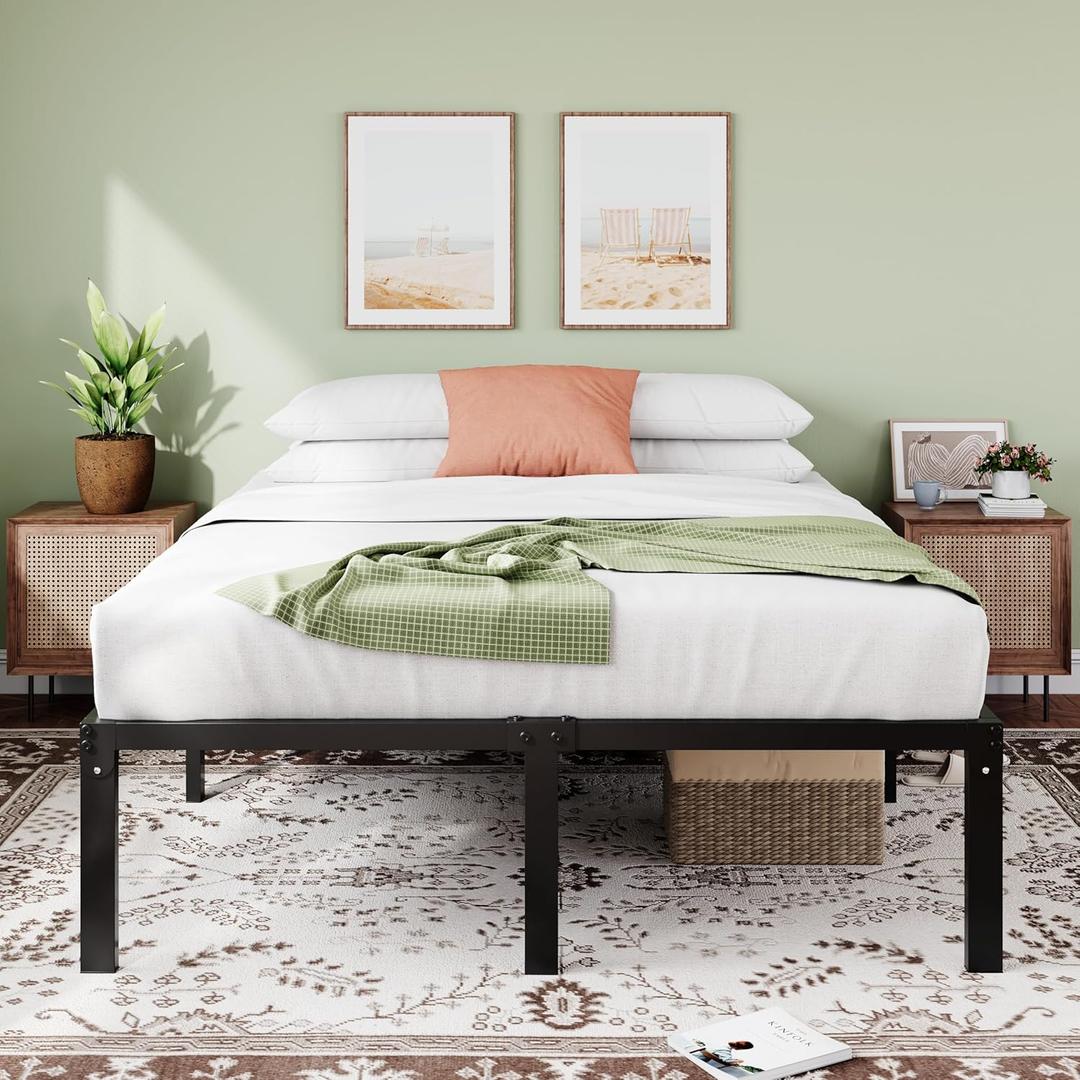 IMUsee Heavy Duty 18inch Queen Size Metal Platform Bed Frame with Ample Storage, Sturdy Slats Support, Mattress Foundation, No Box Spring Needed, Easy Assembly, Noise-Free