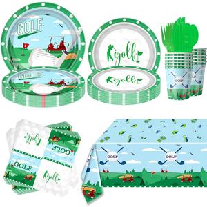 81 Pcs Golf Party Tableware Set Unisex Birthday Decorations for Men and Women Sport Theme Disposable Plates Decorations Supplies