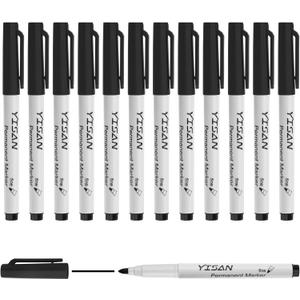 2 x YISAN Permanent Markers,12 Pack Fine Tip Black Permanent Markers,Quick Drying Ink,Works on paper,Plastic,Stone,Glass,Metal,71525