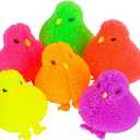 The Dreidel Company Chicken Puffer Rubber Duck Toy Duckies for Kids, Stress Reliever Toy for Kids, Bath Ducky, Birthdays, Baby Showers, Easter Day Activity, 3.25" Inches (12-Pack)