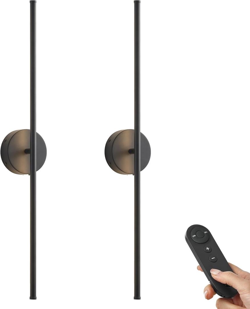 KARTOOSH Battery Operated Wall Sconces, Dimmable Wall Sconces Set of Two, 350°Rotate, 3000K LED Black Wireless Wall Light for Living Room, Bedroom, Hallway, 40.1 Inch (2 Pack)