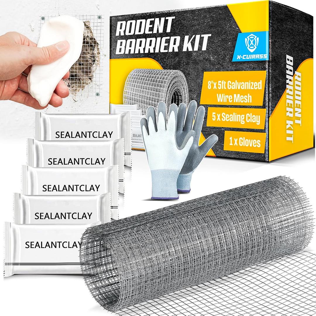 [Upgraded] Rodent Barrier Kit, 8in x 5FT Galvanized Wire Mesh, 5 PCS Repair Sealing Clay, Gloves Included, Gap Blocker in Hole Pipeline Vent in House, Garage, Garden