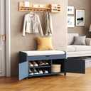 HOMEFORT 30" Shoe Bench with Lift Top Storage, Entryway Bench with Cushioned Seat, Wooden End of Bed Bench, Shoe Cabinet Bench with Hidden Storage Space, for Bedroom, Hallway, Blue, 30"Wx14.9"D x18.1"H