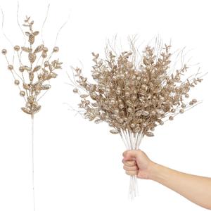 24 Pack Christmas Tree Decorations Picks and Sprays, Christmas Ornaments Artificial Glitter Berry Stems Branches Picks Twigs for Xmas Tree Vase Filler Home Holiday Decor