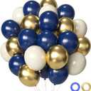 Navy Blue and Gold Party Balloons, 50 Pcs 12 Inches Navy Blue Gold White Latex Balloon for Birthday,Baby Shower, Graduation Decorations