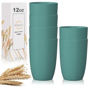 Wheat Straw Cups 6 PCS Good Alternative to Plastic Reusable Cups 12 oz Unbreakable Drinking Cup Reusable Dishwasher Safe Water Plastic Glasses Green