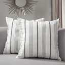 Sunlit Decorative Farmhouse Throw Pillow Case, Set of 2 Cream/Off-White with Black Stripes Modern Accent Square Pillow Cover, 20" x 20", Textured Linen Throw Cushion Covers for Couch Chair Bedroom