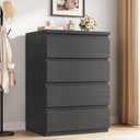Jocoevol 4 Drawer Dresser for Bedroom, Black Dresser Chest of Drawers - Large Wood Dressers TV Stand with Deep Drawers Dressers for Living Room, Hallway, Entryway - Black