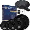 Rhythm Bytes Low Volume Cymbal Pack with Drum Silencer Pads, 12pcs, Cymbals Set - 14"/ 16"/ 18"/ 20", Drum Mute Pads - 10"/ 12"/ 13"/ 14"/ 16", 1 Bass Mute, Free Carry Bag, Black