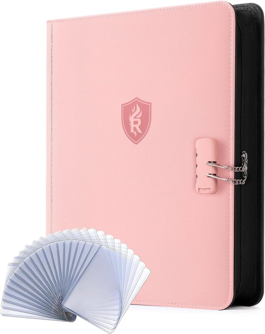 Relaehih 9 Pocket Toploader Binder with Lock Holds 288 Top Loaders Premium Zipped Double-Sided Card Album for Trading, MTG, Sports Cards (Pink)