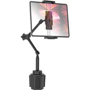 Car Cup Holder Tablet Mount, 360 Metal Foldable Adjustable Arm Truck Tablet Holder, Treadmill Stand for iPad Pro 13 Air Mini, Galaxy Tab, 6.1-15.6" Devices and Thickness Cases [Up to 1.18"]