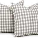 CARRIE HOME Outdoor Gray Plaid Christmas Pillow Covers 16x16 Set of 2, Light Grey and White Checkered Throw Pillows Covers, 16 x 16 Farmhouse Gingham Pillows Decorative Throw Pillows Covers for Couch