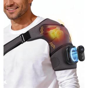 Cordless Shoulder Heating Pad with Detachable Magnetic Remote, 5 Heat & 5 Vibration Modes, Heated Shoulder Wrap Massager for Frozen Shoulder & Rotator Cuff Pain Relief, Ideal Gift for Women Men