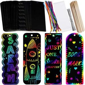 Supla 36 Sets 4 Style Magic Scratch Rainbow Bookmarks Making Kit for Kids Students Party Favor Scratch Paper DIY Bookmarks Bulk with Scratching Tools Satin Ribbons for Classroom Activities