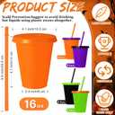 Skylety 16 Pcs Plastic Cups with Lids and Straws 16 oz Plastic Cups Coffee Reusable Tumbler Water Bottle Holiday Christmas Party Supplies Gifts for Drinking Coffee Cocoa(Halloween Color)