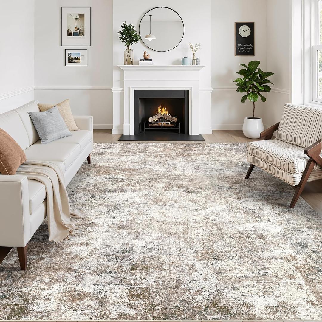 WITSHOCK 8x11 Area Rugs for Living Room : Machine Washable - Non Slip Modern Abstract Rug for Bedroom Under Dining - Stain Resistant for Household - Pet Owners (Dark Brown)