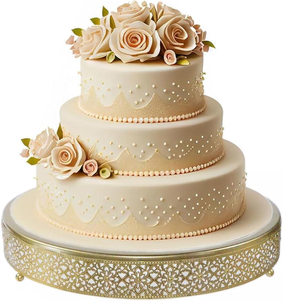 Cake Stand, Metal Round Cupcake Dessert Stand Cake Display Holder Cookies Fruit Serving Tray Decor for Wedding Party Birthday Baby Showers Anniversary (16in, Gold)