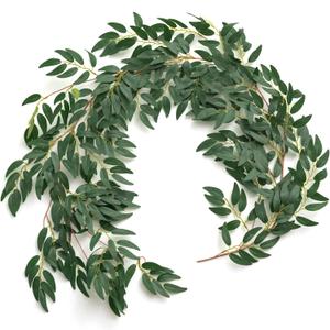 Ling's Moment Italian Ruscus Greenery, 5.9ft Artificial Silk Real Touch Willow Leaf Garland, Fake Wispy Rustic Vine Stem Swag for Table Centerpieces Wedding Arch Decor, Dark Green