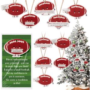 Thyle 20 Set Football Christmas Ornaments Wooden Football Hanging Ornaments for Christmas Tree with Inspirational Card Sports Lover Gifts for Team Holiday Party Xmas Home Supplies, 5 Style
