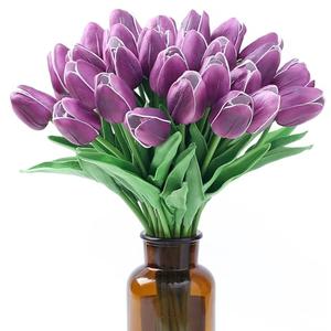SITUMEIZI 15pcs Purple Tulips Fake Artificial Flowers Real Touch 14" PU Flower for Home Decor Spring Easter Wedding Bouquet Decorations Floral Arrangements#