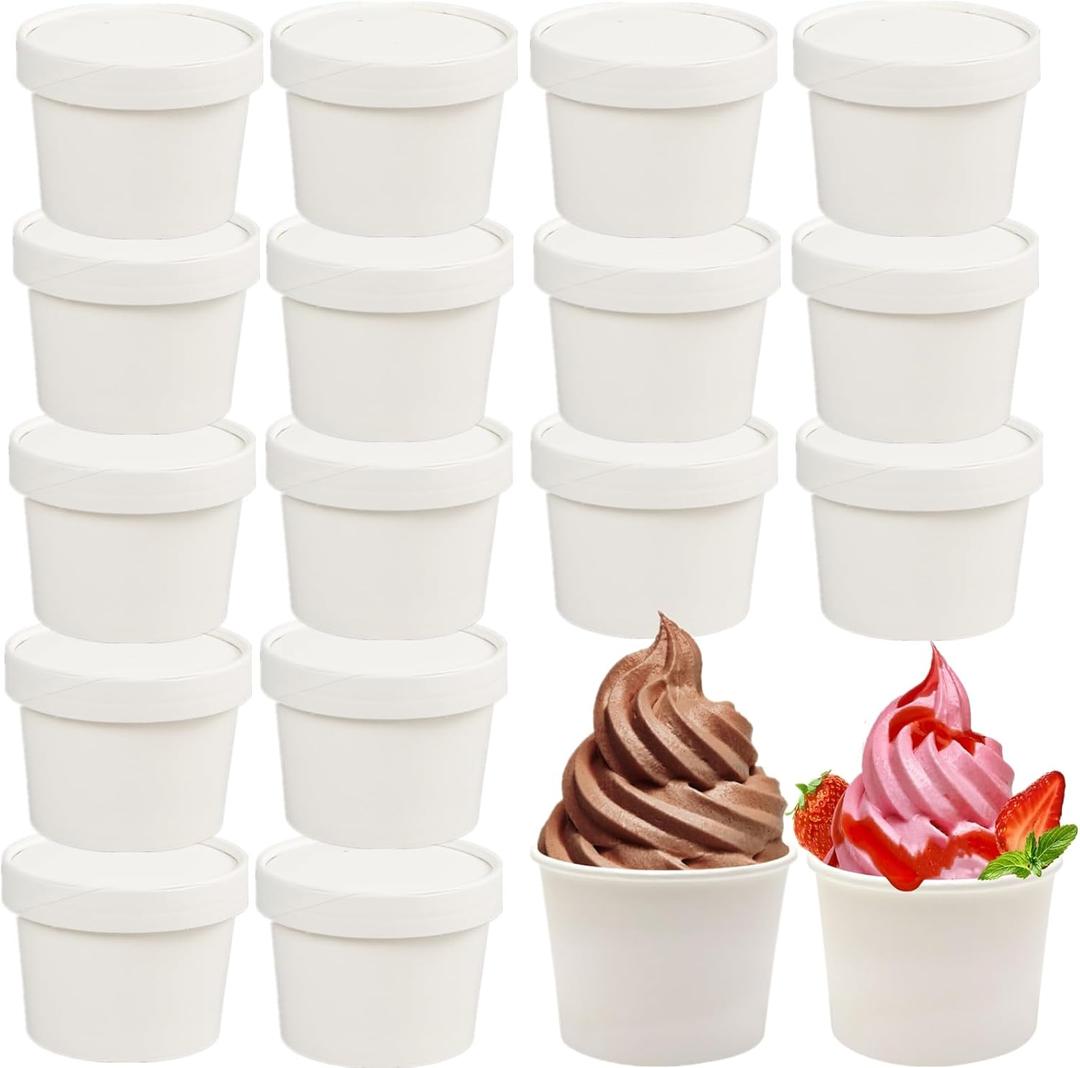 75 Pack Paper Food Containers with Lids, 8 Oz Cardboard Ice Cream Portion Cups, Reusable To Go Hot Dessert Bowls for Christmas Thanksgiving Gathering, White