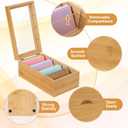 Bamboo Index Card Organizer - 3x5 Index Card Holder Box With Dividers - Wood Recipe Box With Lid - 4 Compartments For 1200 Cards - 5.9"W x 10"D x 4"H
