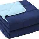 yescool Weighted Blanket for Adults (25 lbs, 60" x 80", Navy & Blue) Cooling Heavy Blanket for Sleeping Perfect for 240-260 lbs, Queen Size Breathable Blanket with Premium Glass Bead, Machine Washable