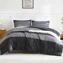 Litanika Oversized King Comforter Set Black White Grey 128x120-3 Pieces Lightweight Colorblock Stripe Fluffy Bedding Comforter Sets, All Season Bed Set