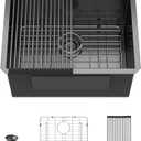 24 Undermount Laundry Sink - Fulorni 24"x18" Laundry Utility Room Sink Gunmetal Black NANO-PVD 16 Gauge 304 Stainless Steel 12 Inch Deep Single Bowl Under Counter Basin