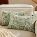 YZJZEDS Floral Jacquard Lumbar Throw Pillow Covers Set of 2, Background/Green 12x20 Inch, Farmhouse Decorative Cotton Sage Green Cushion Covers for Sofa Bed Living Room Home Decor