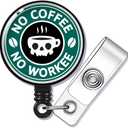 GEYGIE No Coffee No Workee Badge Reel Retractable with Alligator Clip, Funny Skeleton ID Badge Holder Gift for Nurse Doctor Radiology X-Ray Orthopedics Office Worker Boss Colleague Social Worker