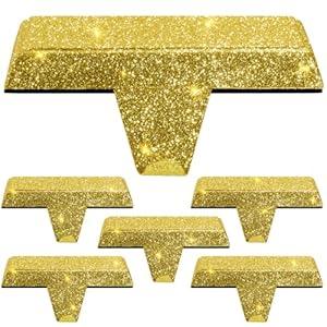 [Glitter] Stocking Holders for Mantle Gold - Set 6, Metal Christmas Stocking Holder, Weighted Stocking Hangers with Non-Slip Protective Pad, Flat Stocking Holders for Mantle | TV Stand | Staircase