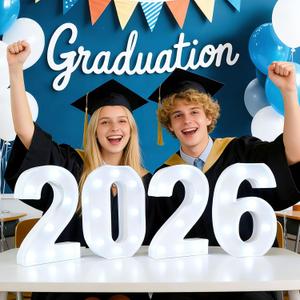 2026 Number Sign Graduation Decorations, 2026 Marquee Light Up Numbers, Battery Operated Number Lights 2026 Party Supplies for High School Seniors College Classroom Graduations Table Decor-Cool White