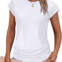 SAMPEEL Womens Summer Tops Trendy 2025 Ruched Cap Short Sleeve Tshirts Shirts Crew Neck T Shirts Fashion (Medium)