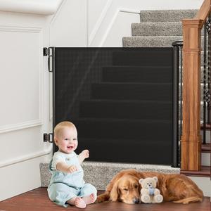 PRObebi Retractable Baby & Dog Gate - Extra Wide (54" W x 34" H), Ideal for Stairs, Hallways, Doorways, Deck & Porch 
