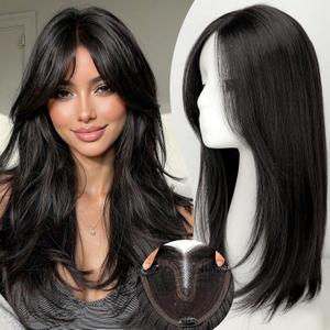 Isaic Hair Toppers for Women 18 Inch Synthetic Hair Pieces, 360 Clips In and Adjustable Bandage Layered Toppers, Toppers Hair Pieces Add Volume for Thinning Hair and Daily Use (Brown Black)