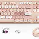 HotFox Wireless Keyboard and Mouse Combo, Full-Size Retro Typewriter Keyboard with Round Keycaps, Ergonomic Design for Windows PC, Home and Office Use -Brown