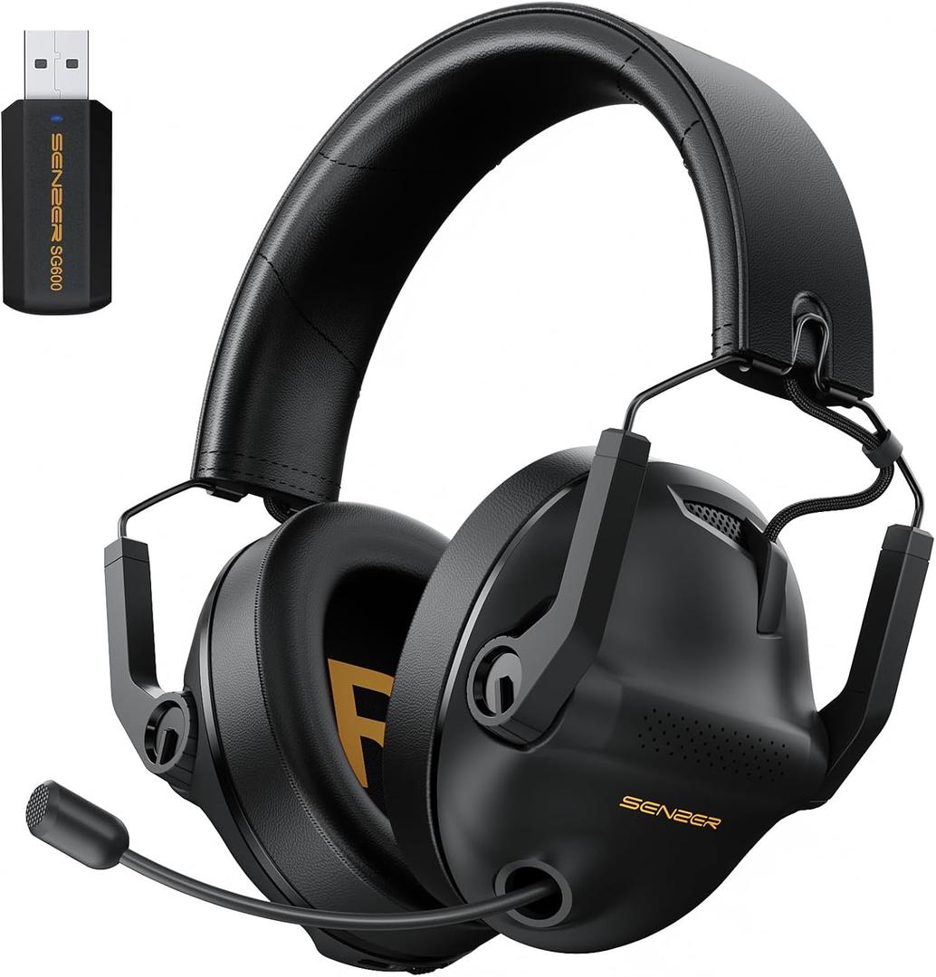 SG600 Wireless Gaming Headset for PC, PS5, PS4, Laptop, Mac, Nintendo Switch, 2.4GHz & Bluetooth 5.3 Gaming Headphones with Noise Canceling Mic, Stereo Sound, 70+Hr Battery, 15ms Latency (Black)