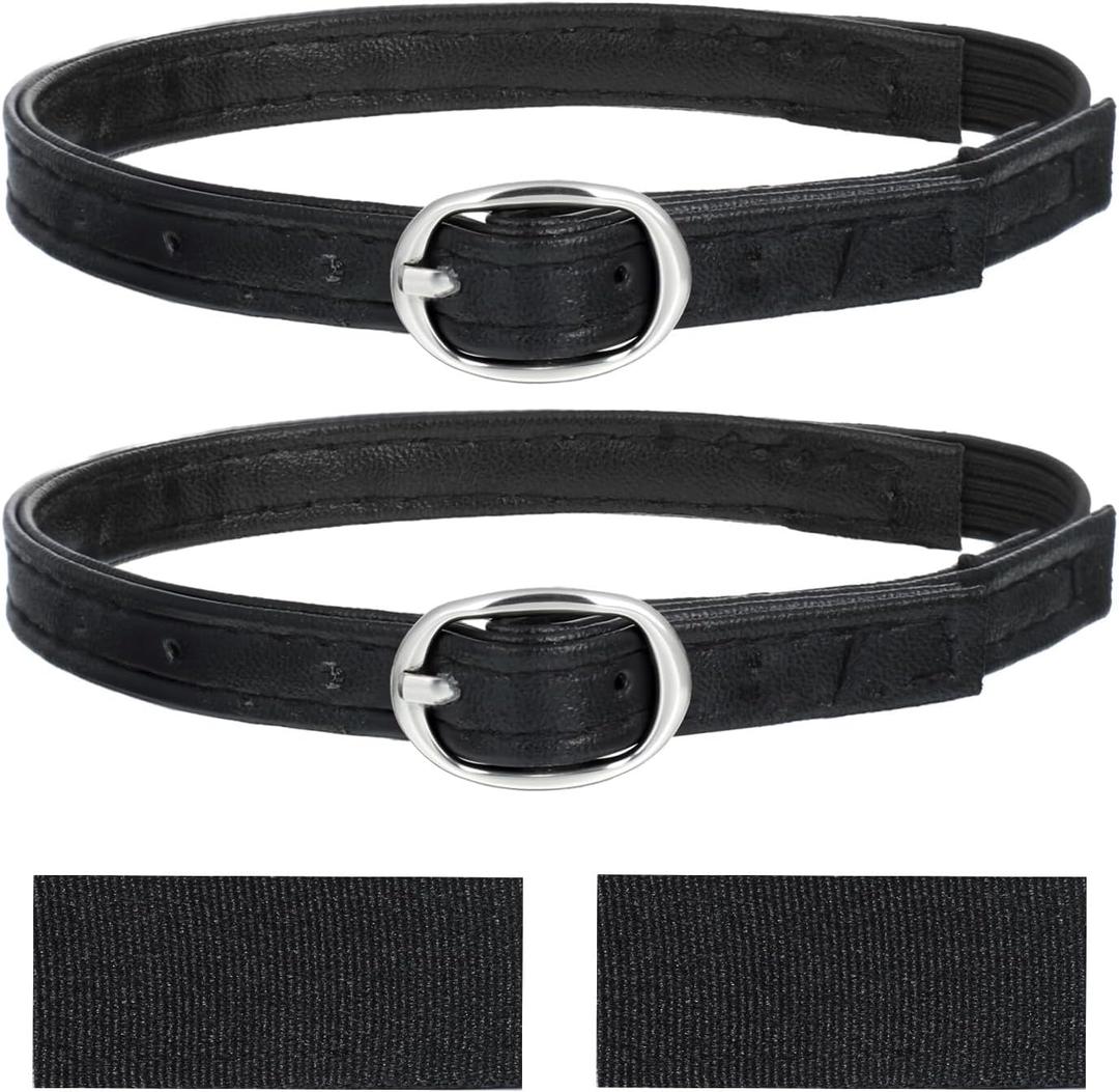 Heel Straps for High Heels, 2 Pcs PU Leather Shoe Strap Extender Adjustable Elastic Ankle Straps with Buckle Detachable Shoes Belt Band for Women Lady Holding Loose Heels (Black)