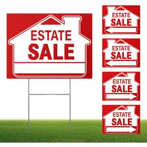 [5 Pack] Estate Sale Signs Set - 16 x 12 Inch Double-Sided Yard Signs With Arrows and Metal H Stakes - Property Sale Directional Signs - Weather-Proof