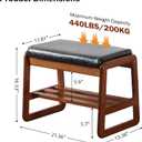 Solid Wood Shoe Bench, 2-Tier Wooden Entryway Bench, Modern Shoe Rack with Faux Leather Cushion for Hallway, Living Room (Black, 21.65'')