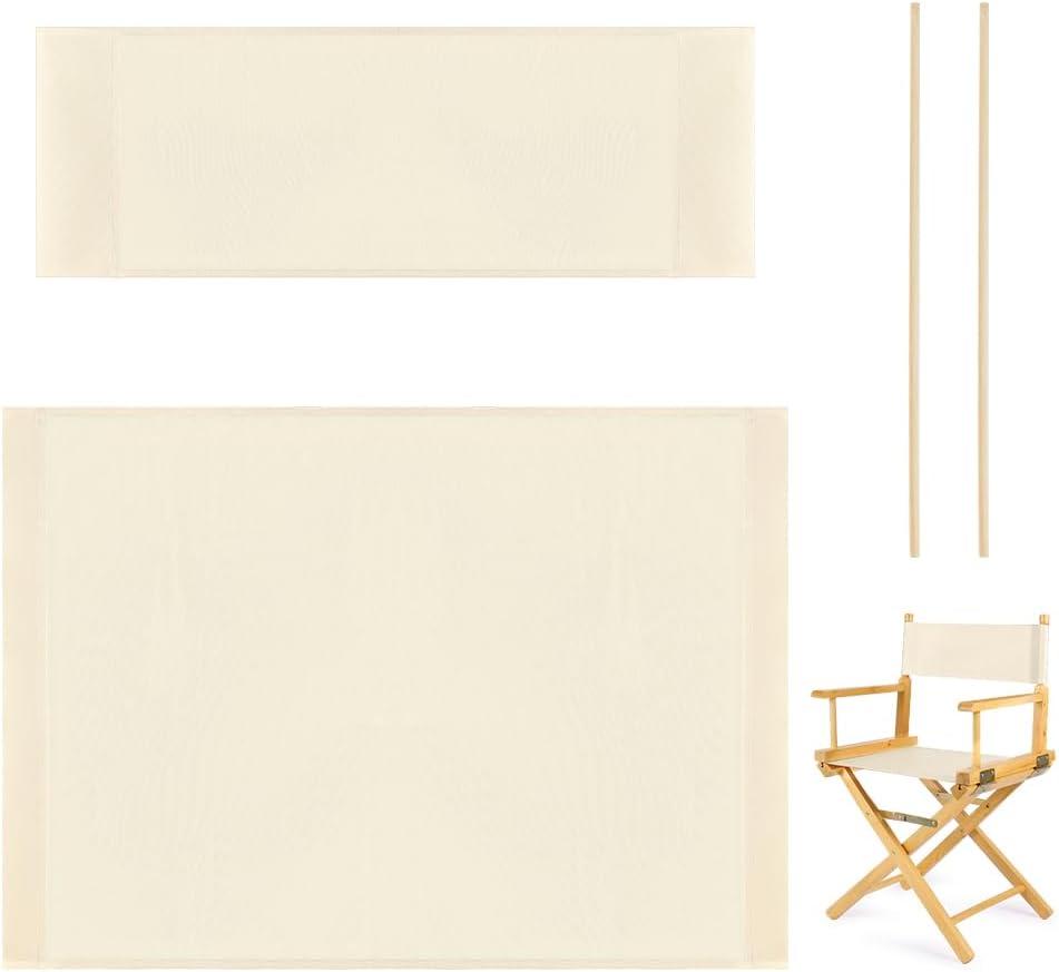 AHANDMAKER 1 Set Director Chair Replacement Cover, Casual Directors Chair Cover Kit Replacement Cover Polyester with Wood Stick for Director Chair (Round Stick), Cream-Coloured 55x16.5cm+57x38.5cm